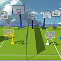 Multiple Types Outdoor Basketball Hoops Sports Equipment With Different Sizes On Green Court