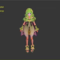 Woman In Green And Yellow Dress With Blonde Hair Green Headpiece Black Decorations And Sandals