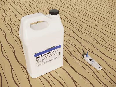 Medical Device Sterile Water Container with Adjacent Medical Equipment on Textured Surface 3d model