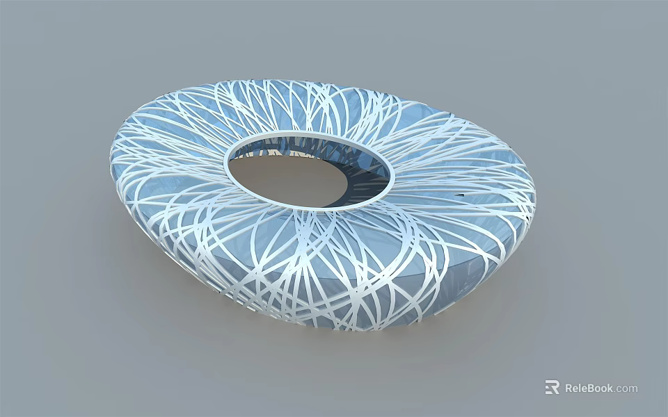 Modern Circular Art Installation With White Interlaced Lines And Central Opening 3d model 