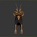 3D Mythical Horned Creature Character With Orange Black Skeletal Body And Long Tail