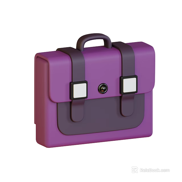 Stylish Purple Briefcase With Black Straps White Square Accents And Round Lock 3d model 