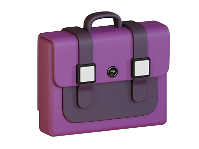 Stylish Purple Briefcase With Black Straps White Square Accents And Round Lock 3d model