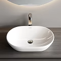 Modern Bathroom Vanity with Round Backlit Mirror White Ceramic Basin and Wooden Countertop