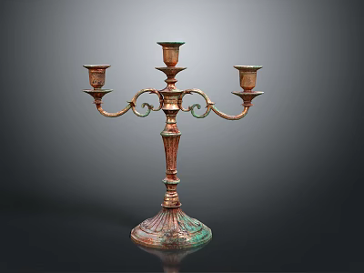 Decorative Vintage Brass Candelabra With Three Curved Arms And Ornate Base 3d model
