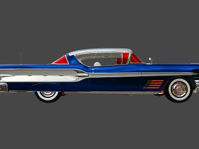 Vintage Blue And White Classic Car With Streamlined Body And Chrome Details 3d model