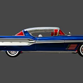 Vintage Blue And White Classic Car With Streamlined Body And Chrome Details