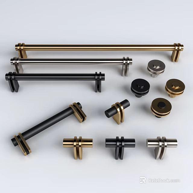 Different Styles of Door Handles Including Gold Black Silver Bar and Knob Designs 3d model 