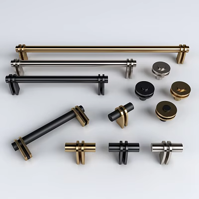 Different Styles of Door Handles Including Gold Black Silver Bar and Knob Designs 3d model