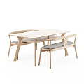 Simple Modern Light Colored Wooden Dining Table Set With Chairs And Bench 3d model