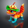Colorful Lizard Game Movie Character With Big Blue Eyes Green Leaf And Yellow Flower Hat