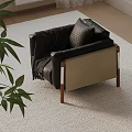 Stylish Black Leather Leisure Chair With Beige Backrest Wooden Legs And Decorative Pillow