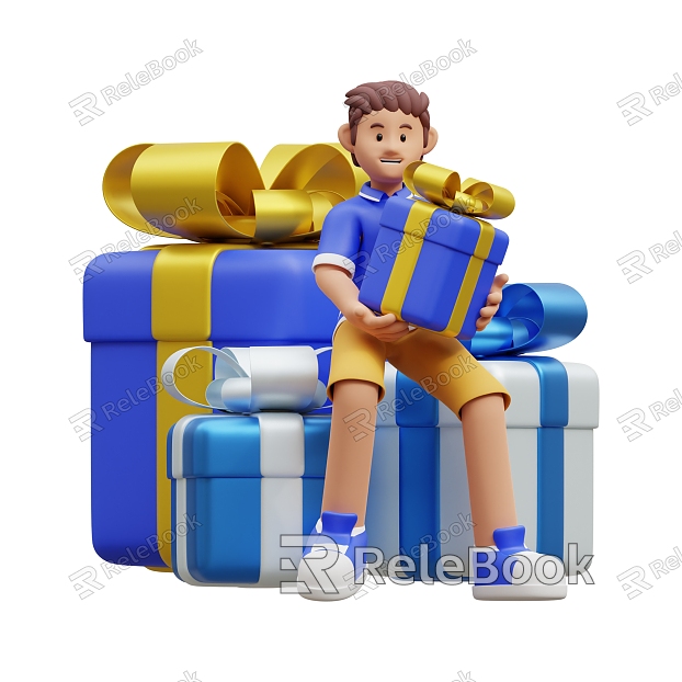 Cartoon Celebration Scene Cartoon Man Cartoon Gift Box Cartoon Man model