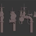 Industrial Pipes Valves Assembly 3D Model Design With Mechanical Fittings And Handles