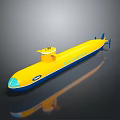 Yellow and Blue Submarine 3D Model with Windows Conning Tower and Reflection 3d model
