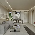 Minimalist Modern Living Dining Room Interior With Sofa Coffee Table Armchair And Sheer Curtains