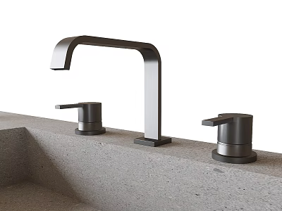 Modern Sleek Faucet Design With Dual Handles On Concrete Countertop 3d model