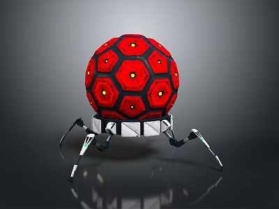 Red Sphere Structure With Hexagonal Patterns Yellow Dots And Mechanical Legs 3d model