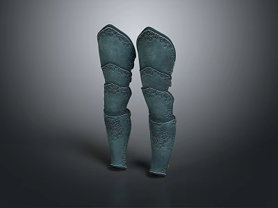 Ancient Bronze Leg Armor With Intricate Carved Patterns And Symmetrical Design 3d model
