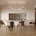 Elegant Modern Restaurant Interior With Dining Table Chairs And Pendant Lights 3d model