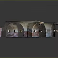Indoor Arched Interior With Red Brick Walls Graffiti And Natural Light