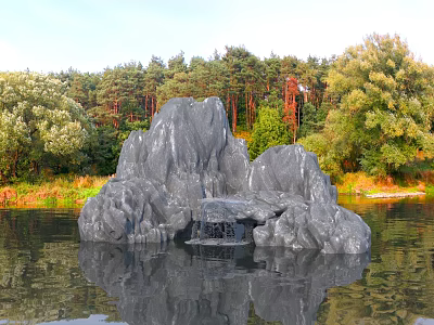 Modern rockery waterscape stone mountain flowing water 3d model