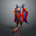 Demonic Game Character With Red Body Horned Helmet Purple Wings And Sharp Claws
