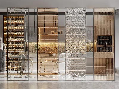 Modern Decorative Partition Screens With Textured Glass And Metal Frames For Interior Design 3d model