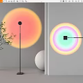 Modern Floor Lamp With Black Stand And Round Gradient Colorful Halo For Living Room Decor