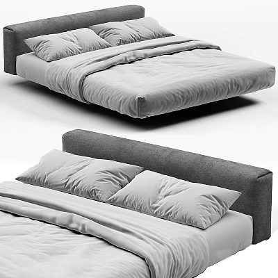 Modern Double Bed Design With Upholstered Headboard Soft Bedding And Clean Lines 3d model