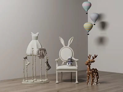 White Rabbit Ear Leisure Chair In Kids Room With Deer Doll Hot Air Balloon Decor 3d model