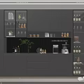 Modern Gray Wine Cabinet With Glass Doors Wine Bottles And Wine Glasses