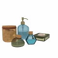 Stylish Bathroom Daily Essentials With Glass Bottles Cork Lids Soap Dish And Bath Salts