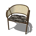 Modern Dark Brown Wooden Frame Dining Chair With Rattan Backrest And Cushioned Seat