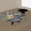Modern Round Marble Coffee Table With Small Round Side Table Tray Glassware And Open Book