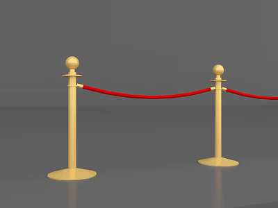 Golden Stanchions And Red Velvet Ropes For Event Crowd Control 3d model