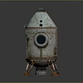 Weathered Metal Rocket Shaped Equipment With Sturdy Stands And Vintage Panels