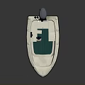 Small Recreational Motorboat With Outboard Motor White Hull Blue Trim And Green Deck Mat