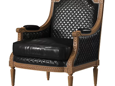 Luxury Black Leather Accent Chair With Quilted Back And Gold Carved Frame 3d model