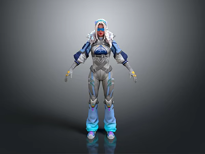 Sci Fi Character With Blue Gray Armor Helmet And Futuristic Tech Outfit Design 3d model