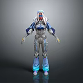 Sci Fi Character With Blue Gray Armor Helmet And Futuristic Tech Outfit Design