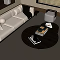 Modern Sofa and Coffee Table Set With White Upholstery Wooden Table Ottomans and Cushions