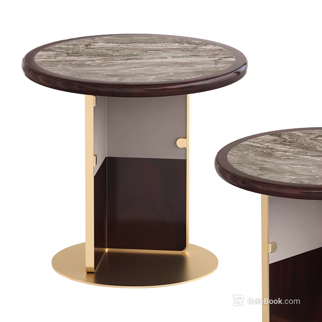 Elegant Corner Table With Round Marble Top And Gold Metal Frame 3d model