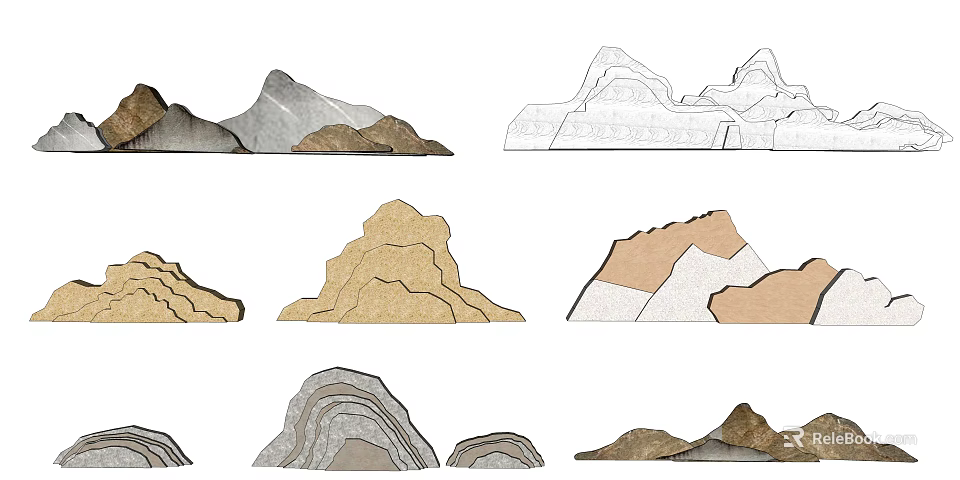 Garden Ornaments Featuring Various Textured Rock Formations For Landscape Design 3d model
