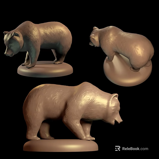 Bear Sculpture Carving With Detailed Features And Multiple Standing Poses 3d model 