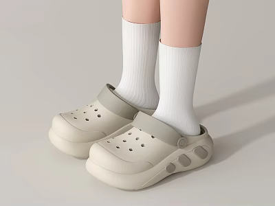 Beige Casual Clogs Shoes With Thick Sole And Comfortable Design 3d model