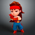 3D Animated Cartoon Character With Brown Hair Red Headband Red Gloves And Blue Pants