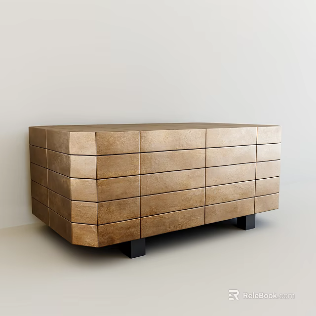 Modern Brass Console Table With Multiple Drawers And Black Legs Design 3d model