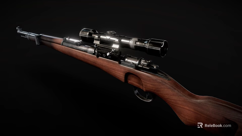 High Precision Hunting Rifle With Wooden Stock And Tactical Scope 3d model 