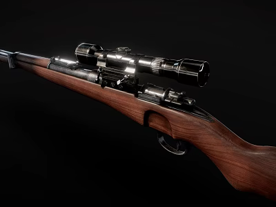 High Precision Hunting Rifle With Wooden Stock And Tactical Scope 3d model